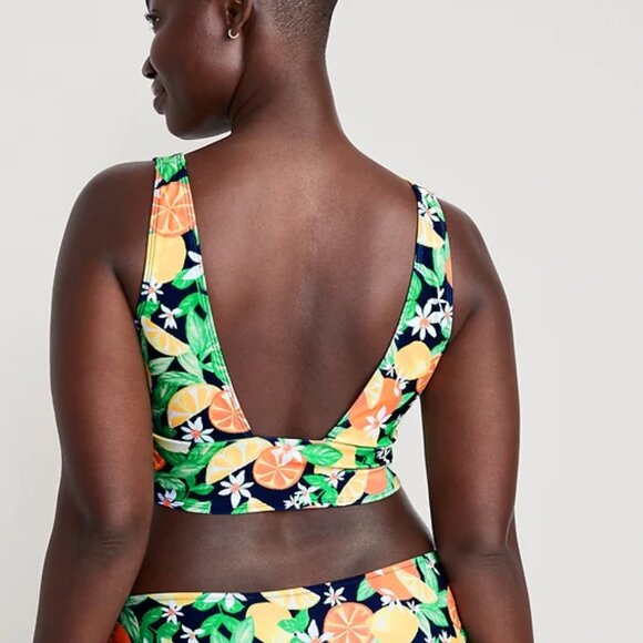 Scoop-Neck Longline Bikini Swim Top Lemons oranges tropical XS XSmall S SM Small - Picture 3 of 6